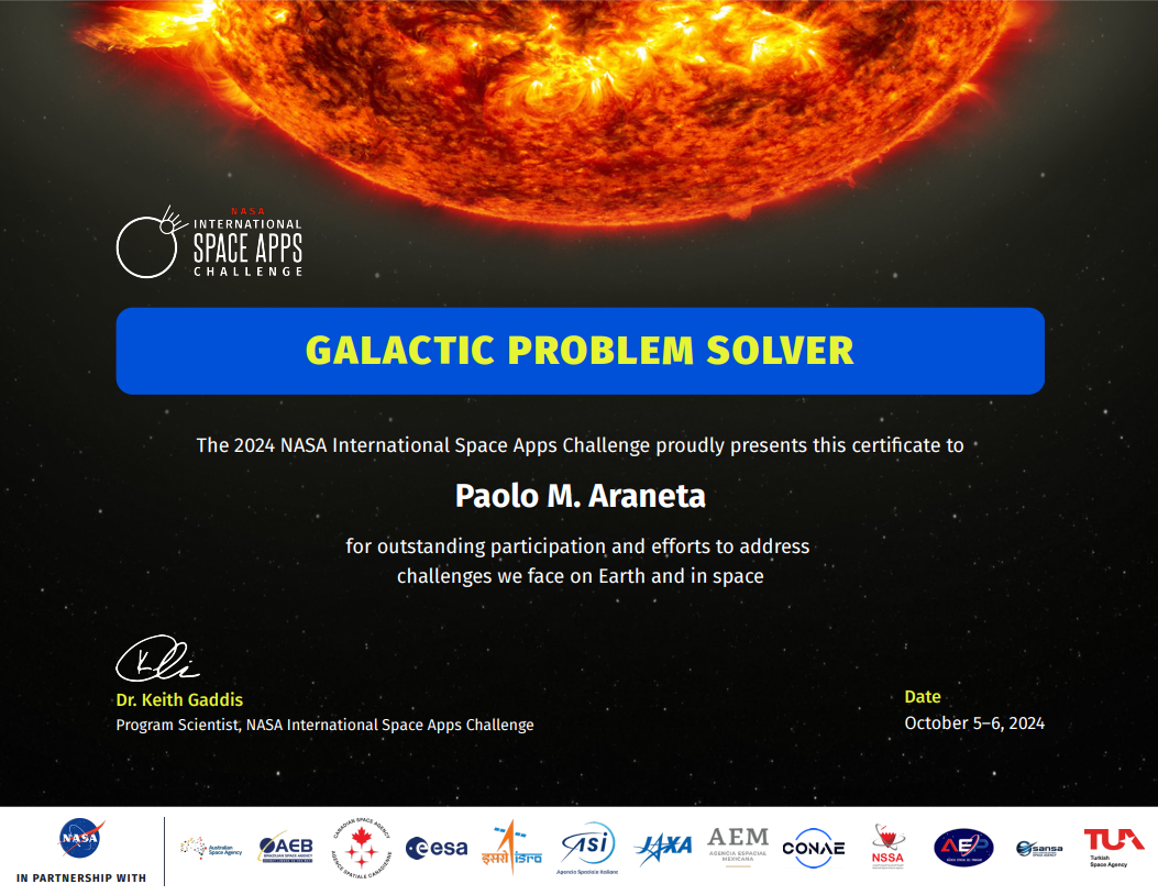 2024 NASA International Space Apps Challenge certificate preview
